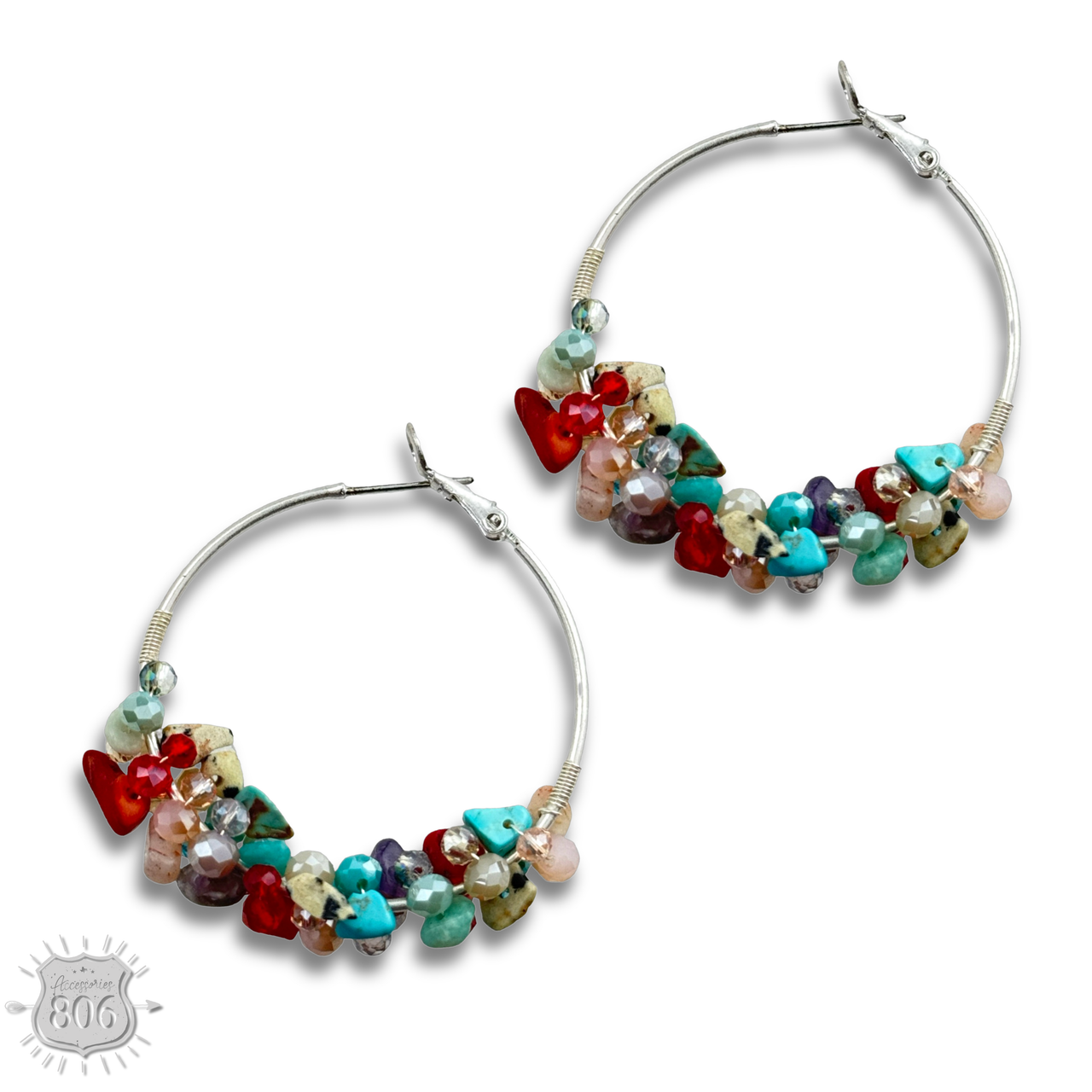 Stone chip hoop earring