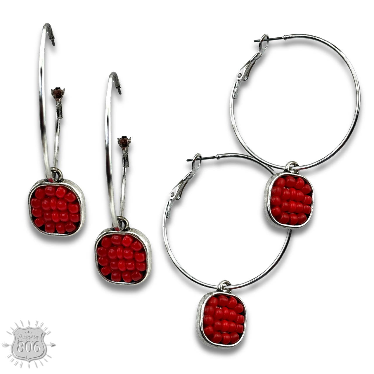 Seed bead hoop and charm earring