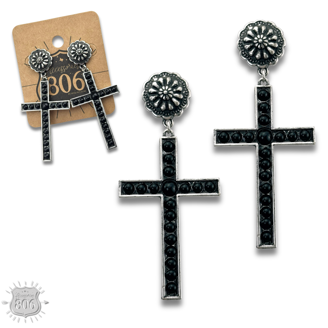 Stone studded cross earring