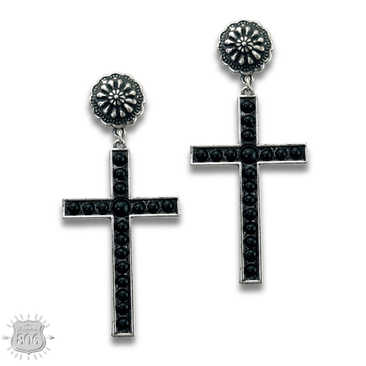 Stone studded cross earring