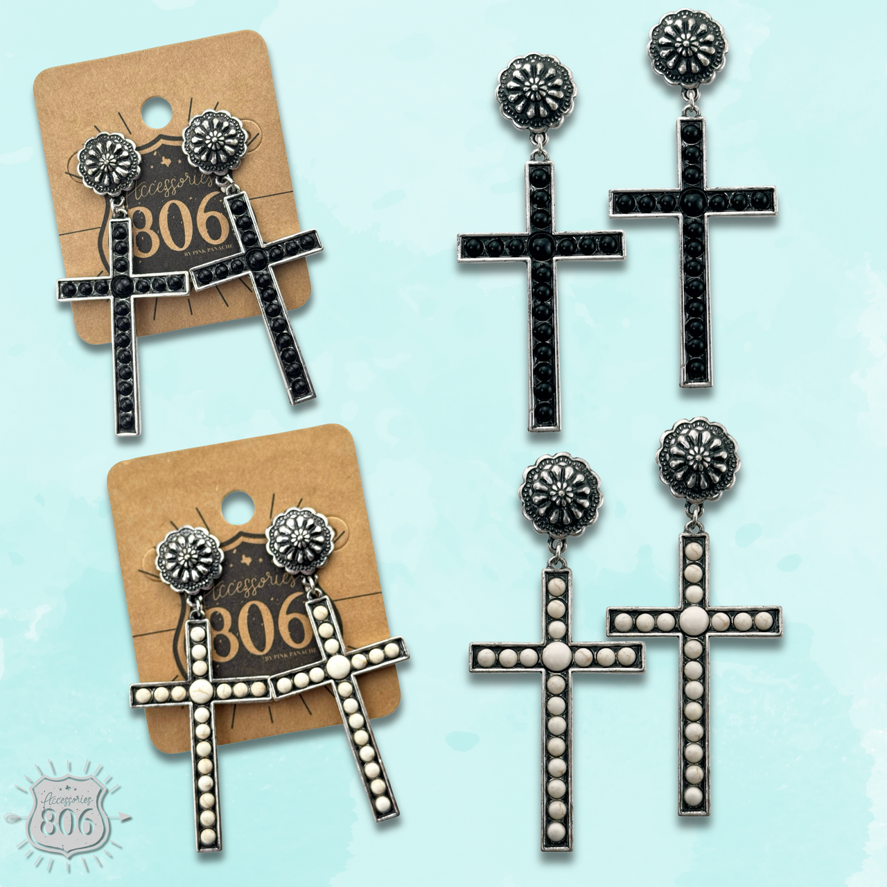 Stone studded cross earring