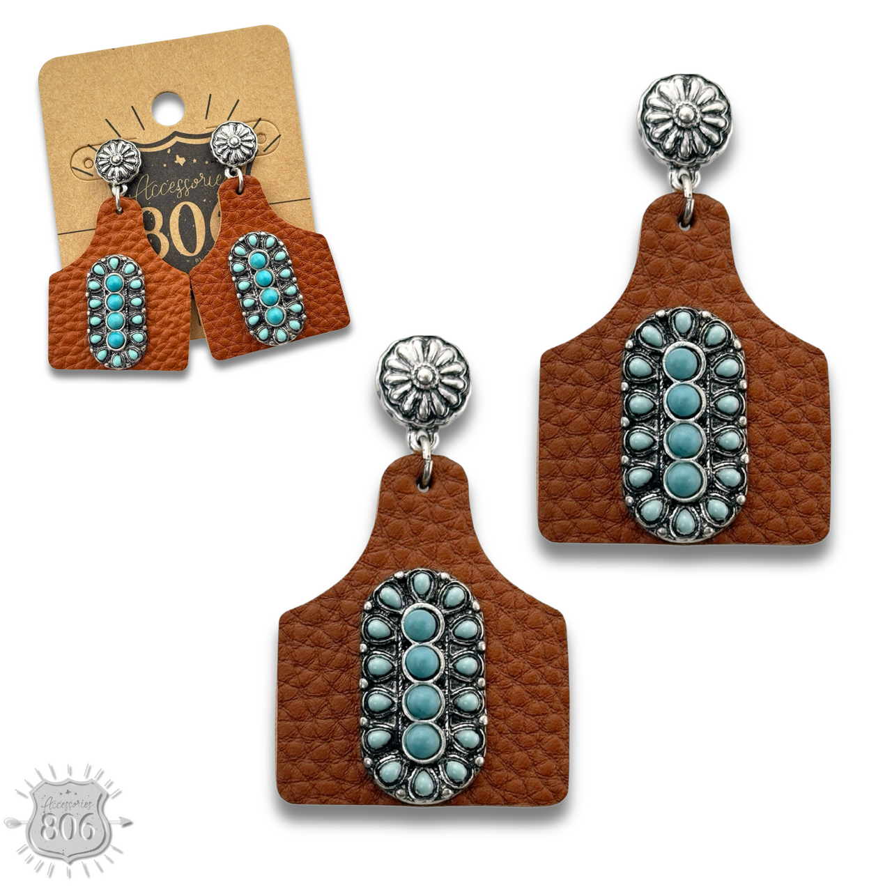 Pebbled ear tag earring,stone center