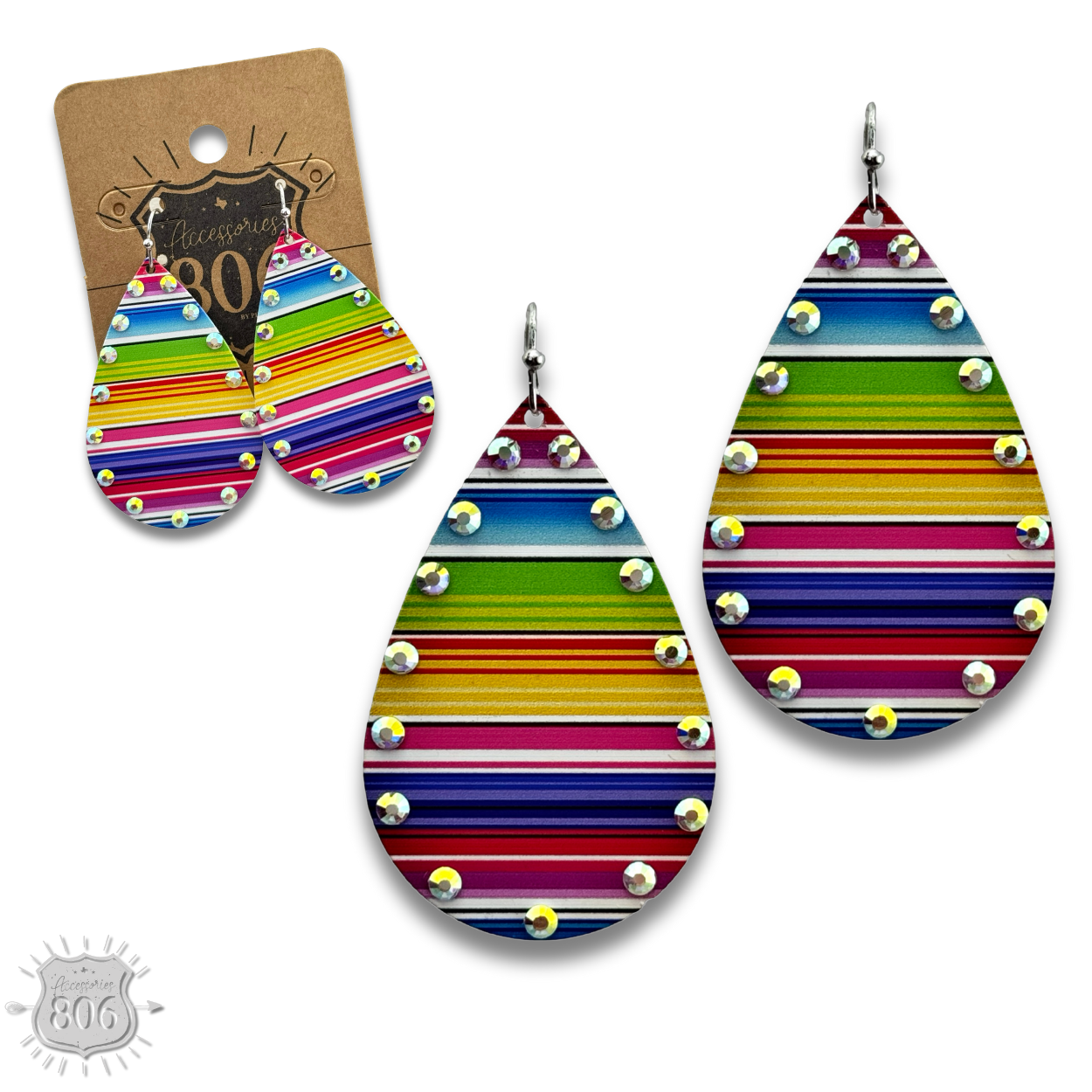 Rhinestone rim metal teardrop earring