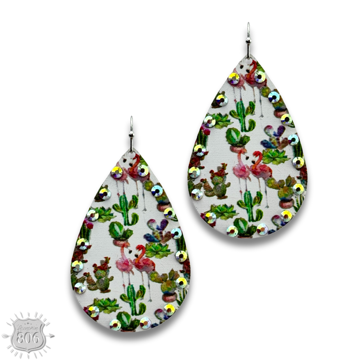 Rhinestone rim metal teardrop earring