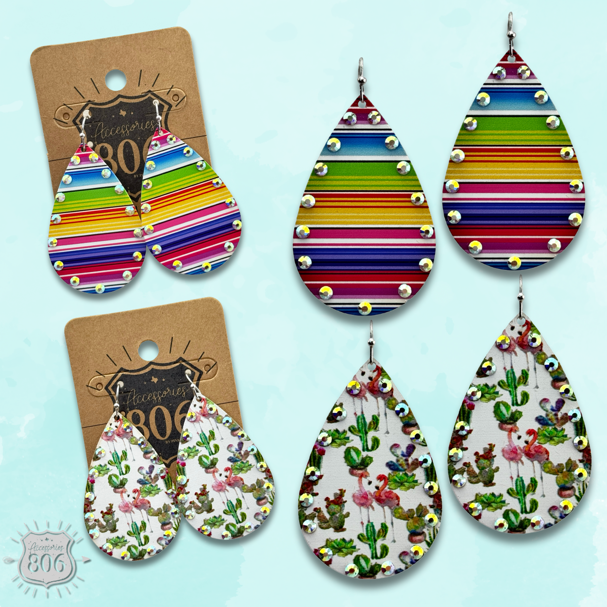 Rhinestone rim metal teardrop earring