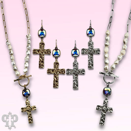 Foil square cross earring with Austrian crystal