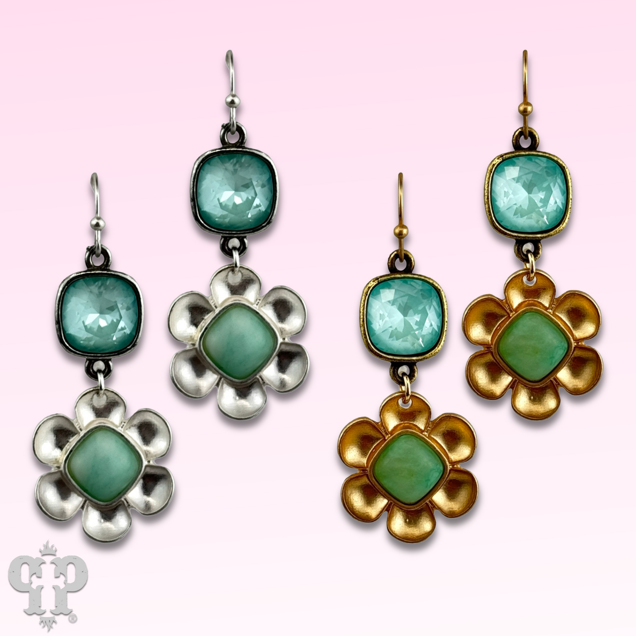 Stone center flower earring with Austrian crystal