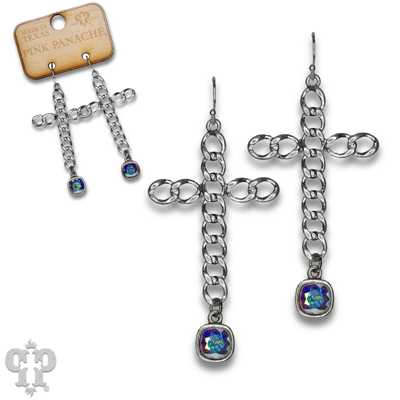 Curb link cross earring with Austrian crystal