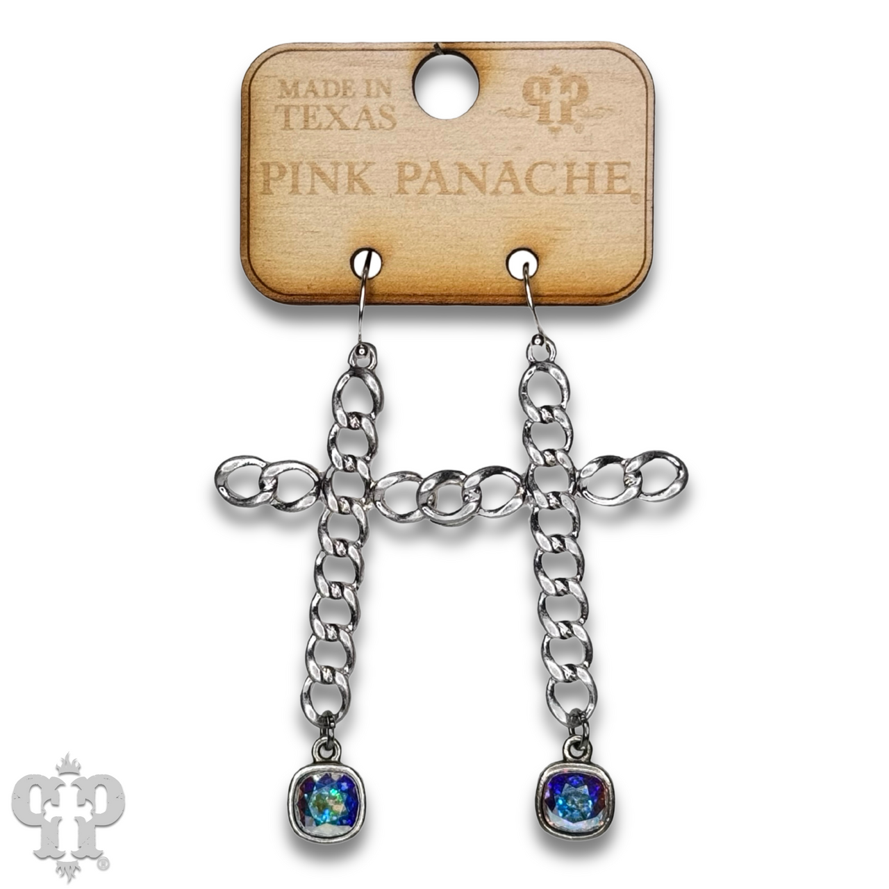 Curb link cross earring with Austrian crystal