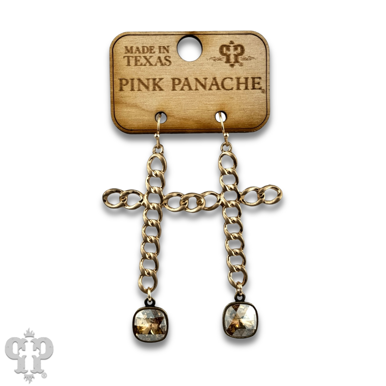 Curb link cross earring with Austrian crystal