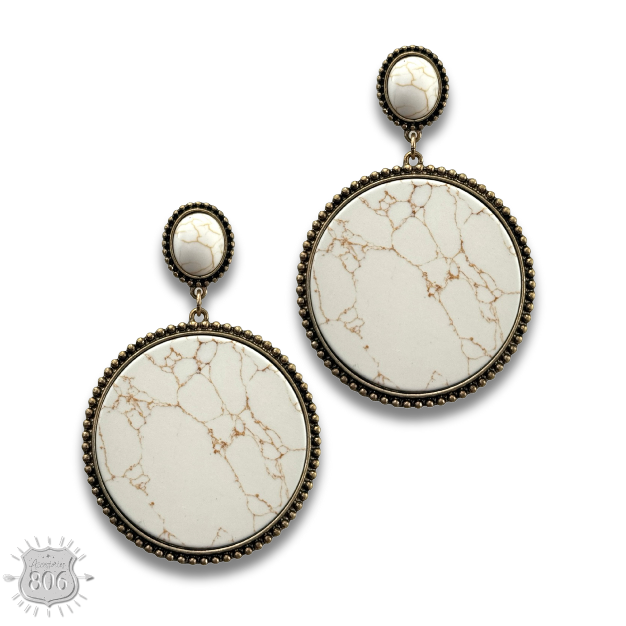 Round stone disc earring