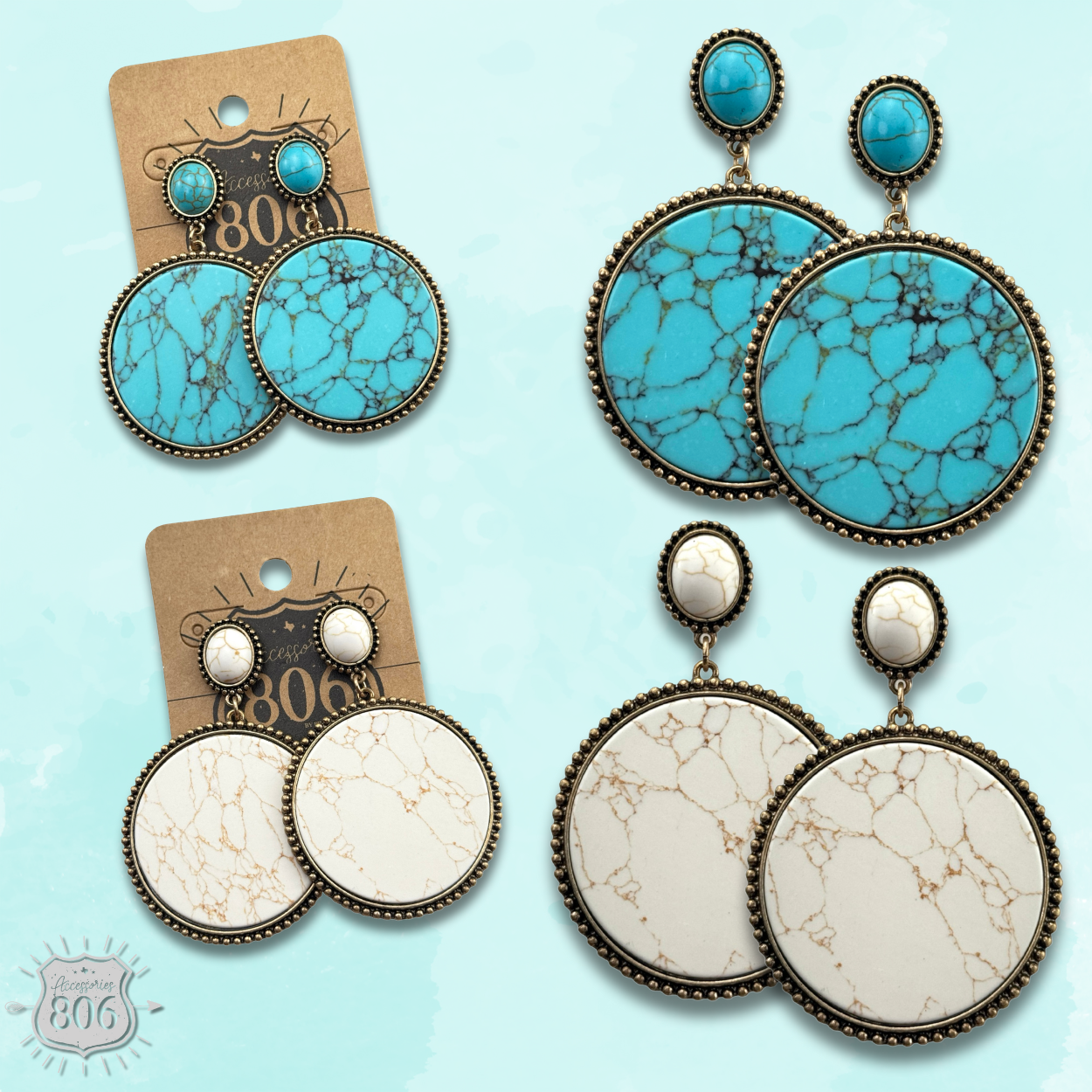 Round stone disc earring