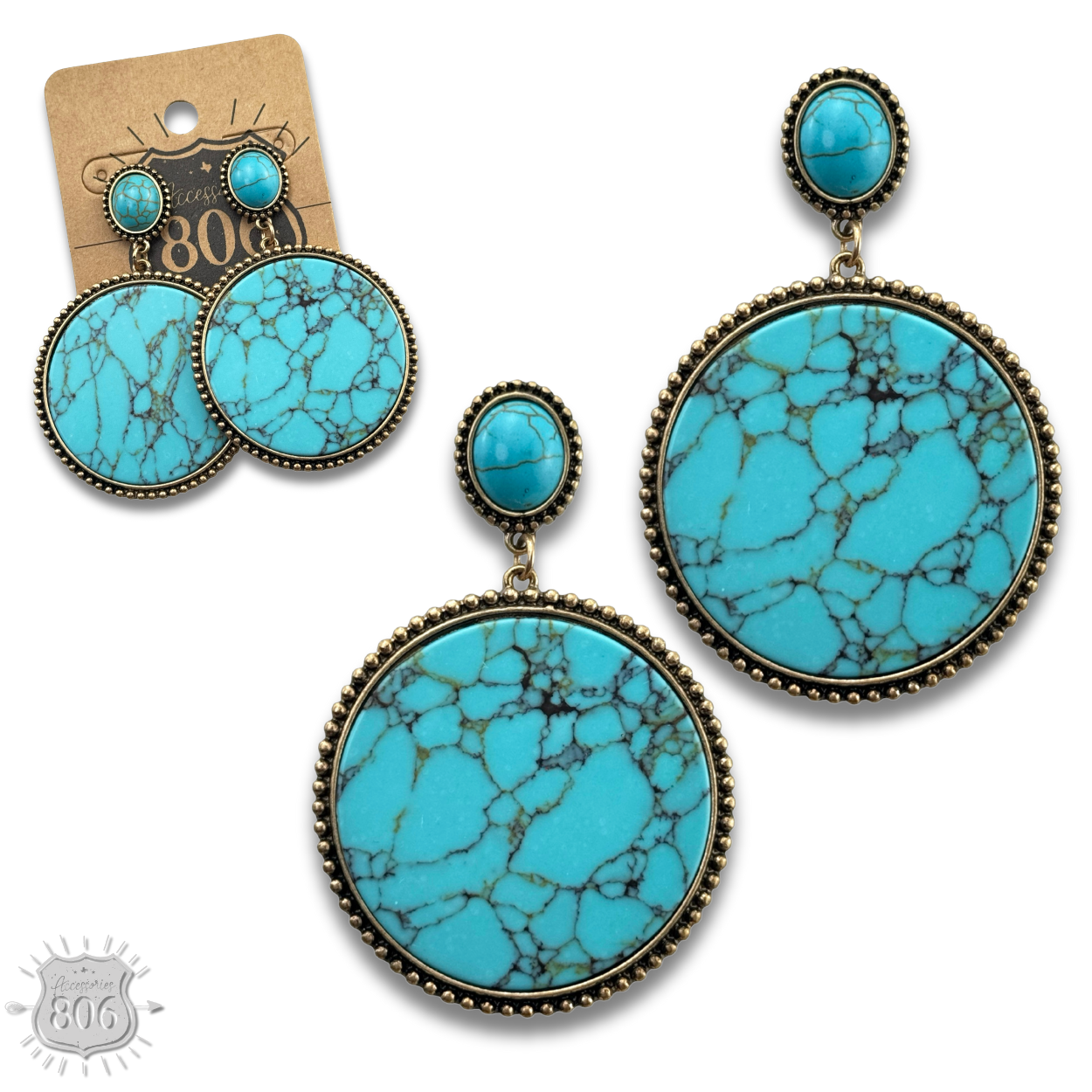 Round stone disc earring