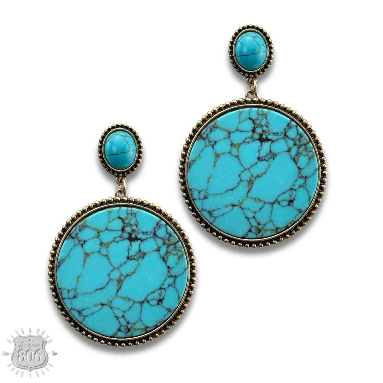 Round stone disc earring