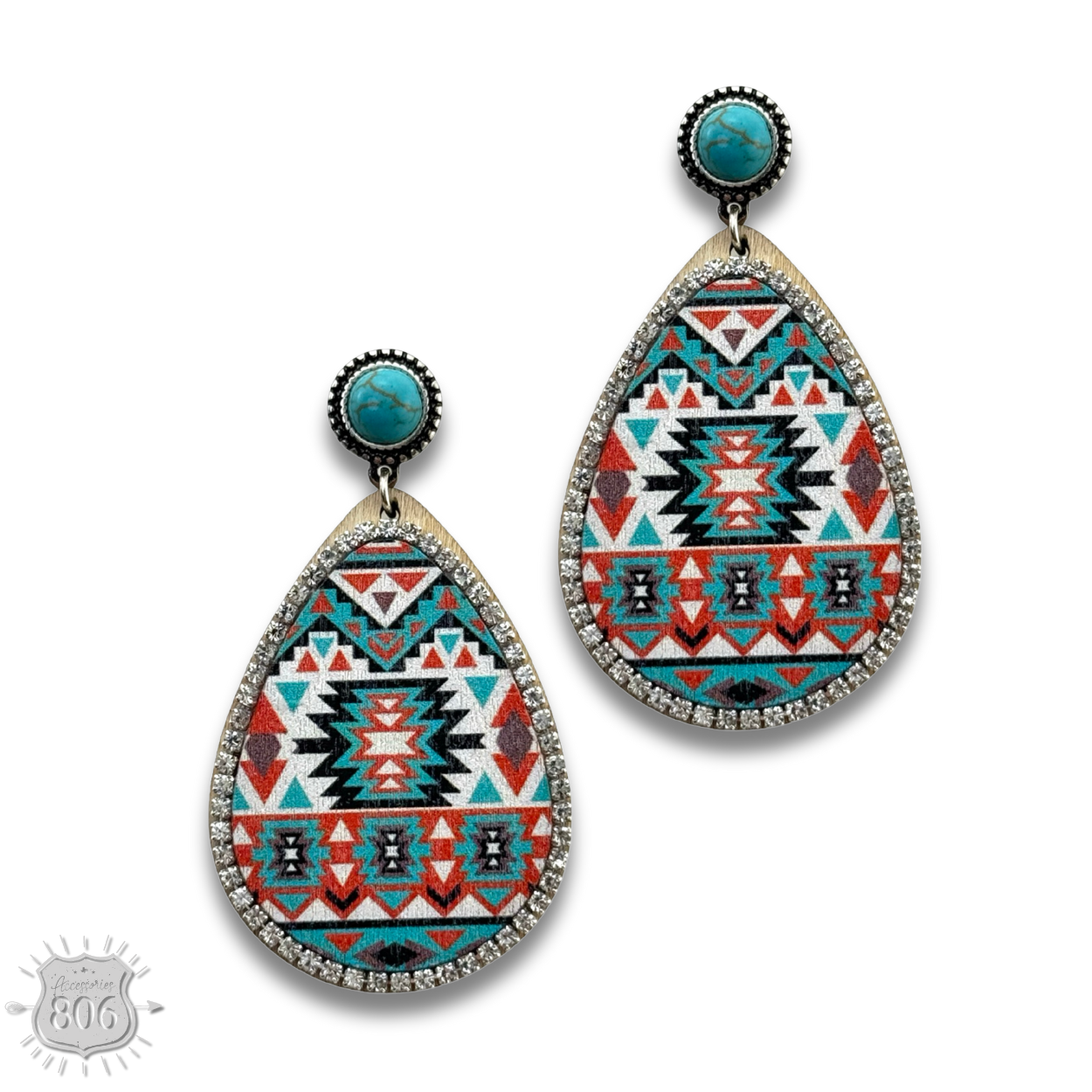 Western print wood teardrop earring
