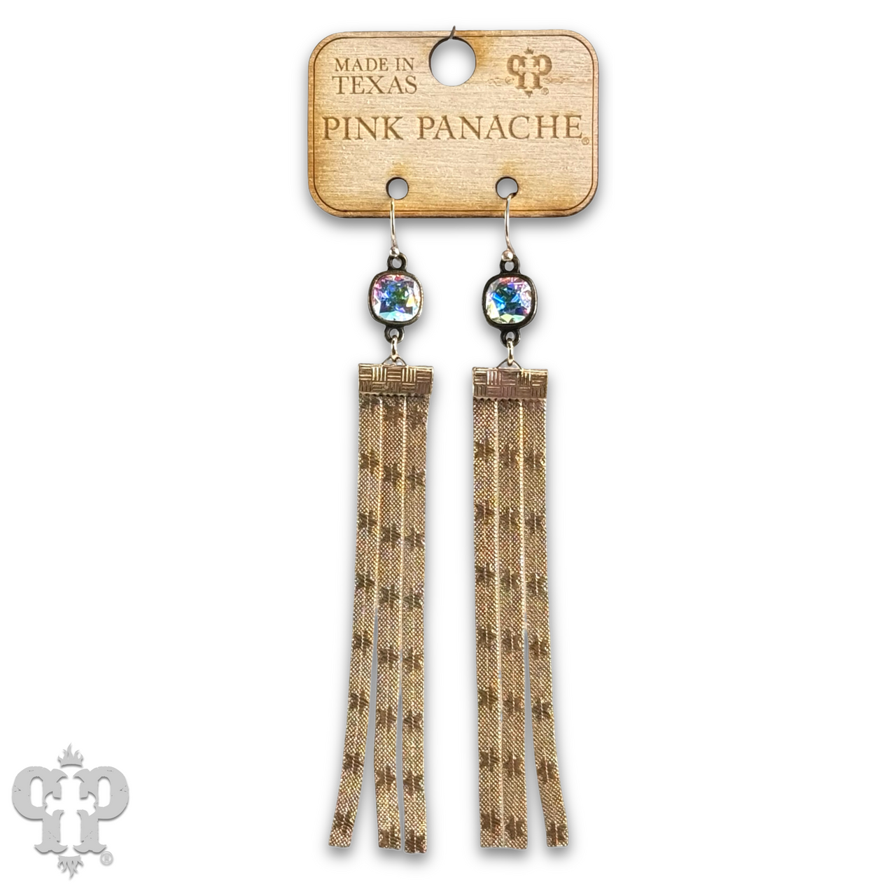 Star embossed mesh fringe earring, Austrian crystal