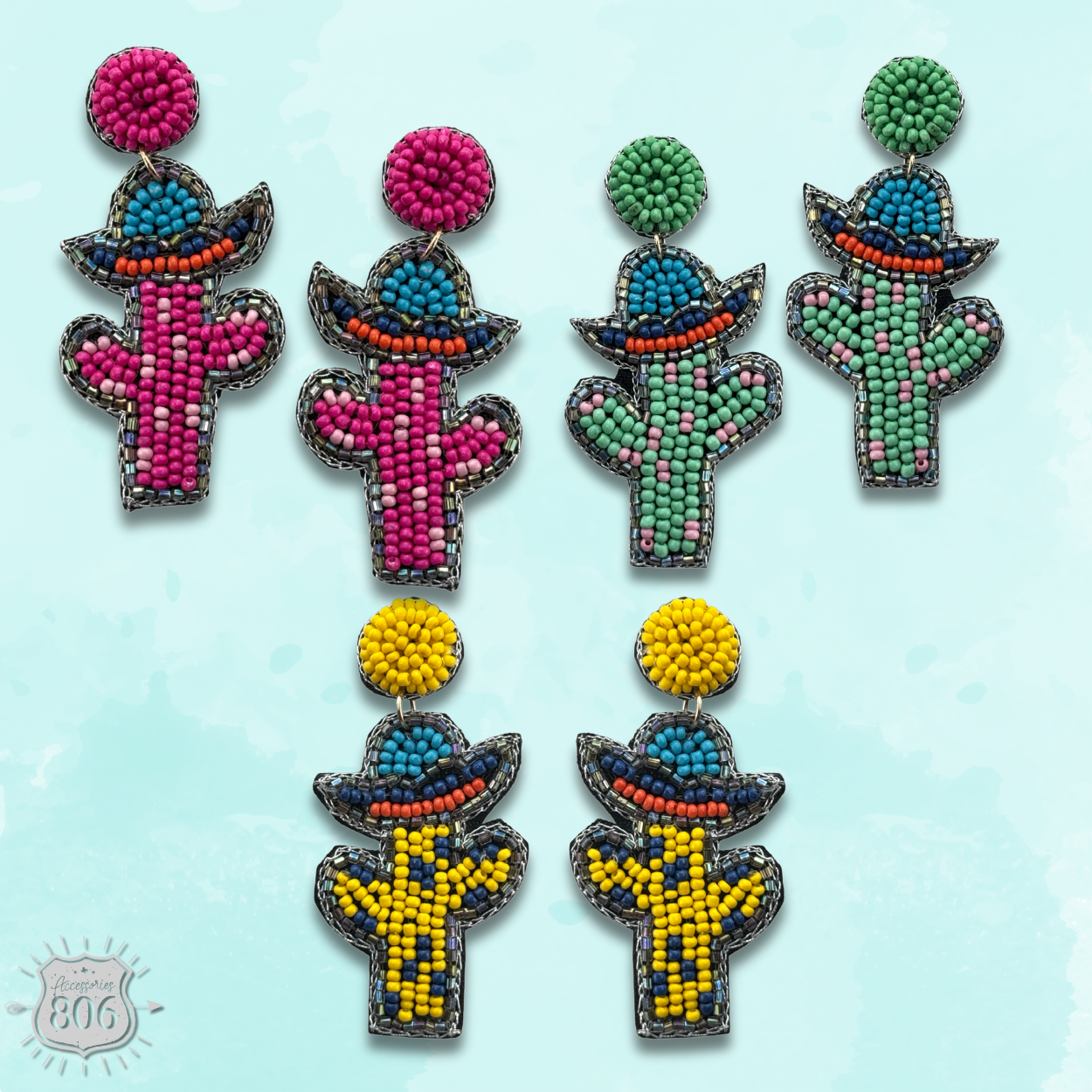 Seed bead cactus earring