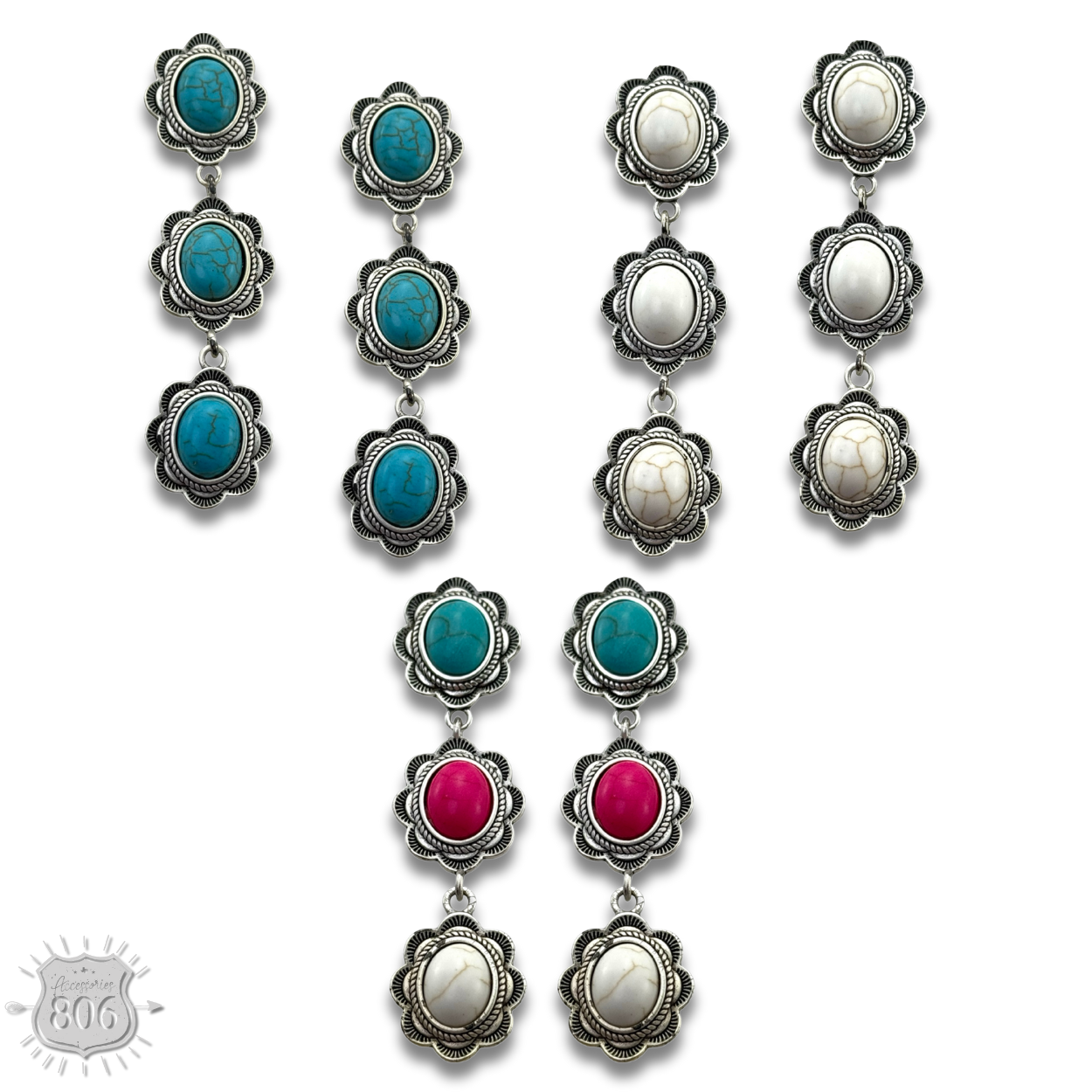 Triple stone scalloped concho earring