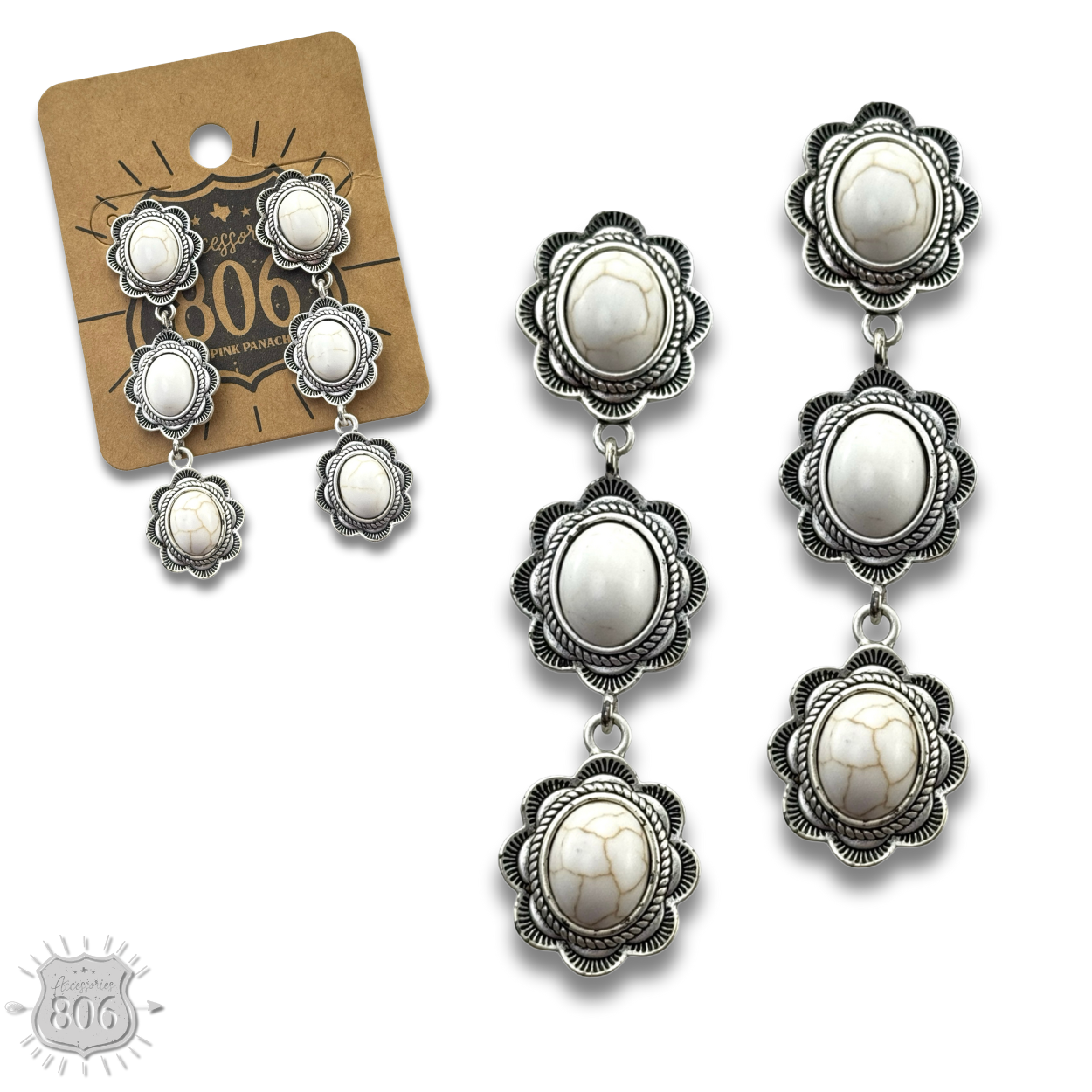 Triple stone scalloped concho earring