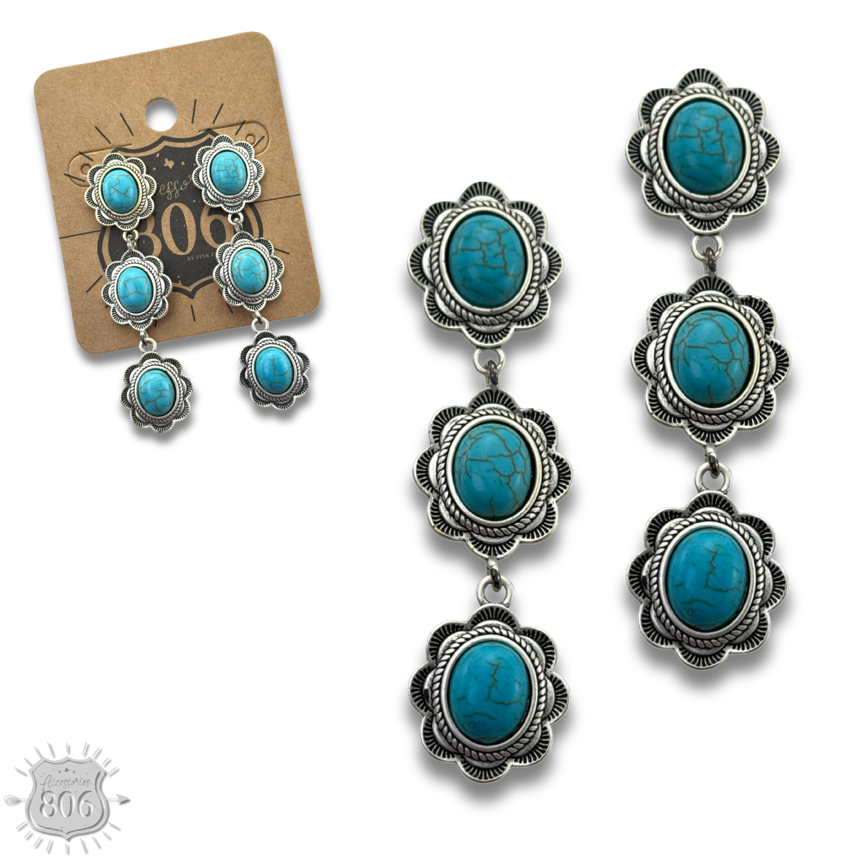 Triple stone scalloped concho earring