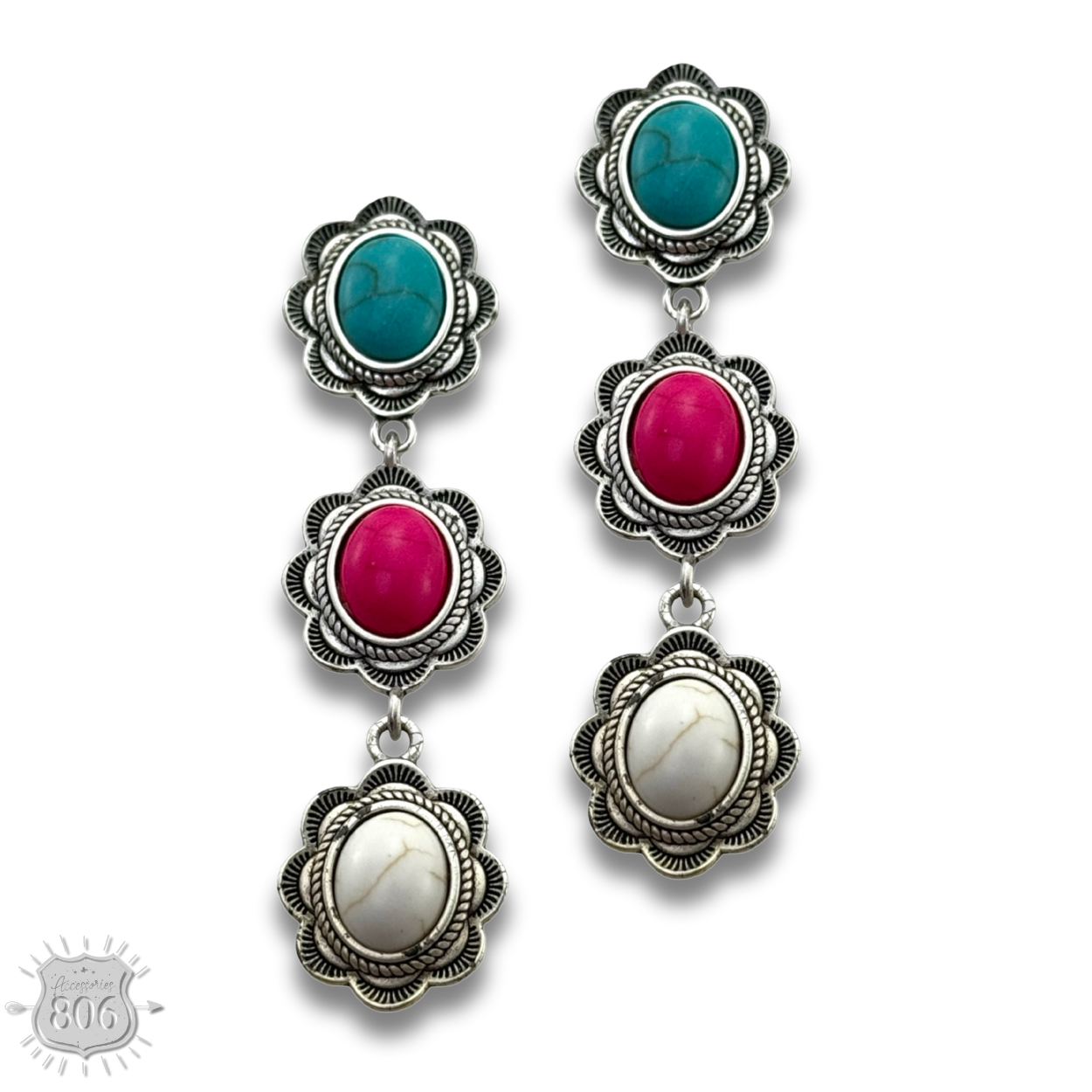 Triple stone scalloped concho earring