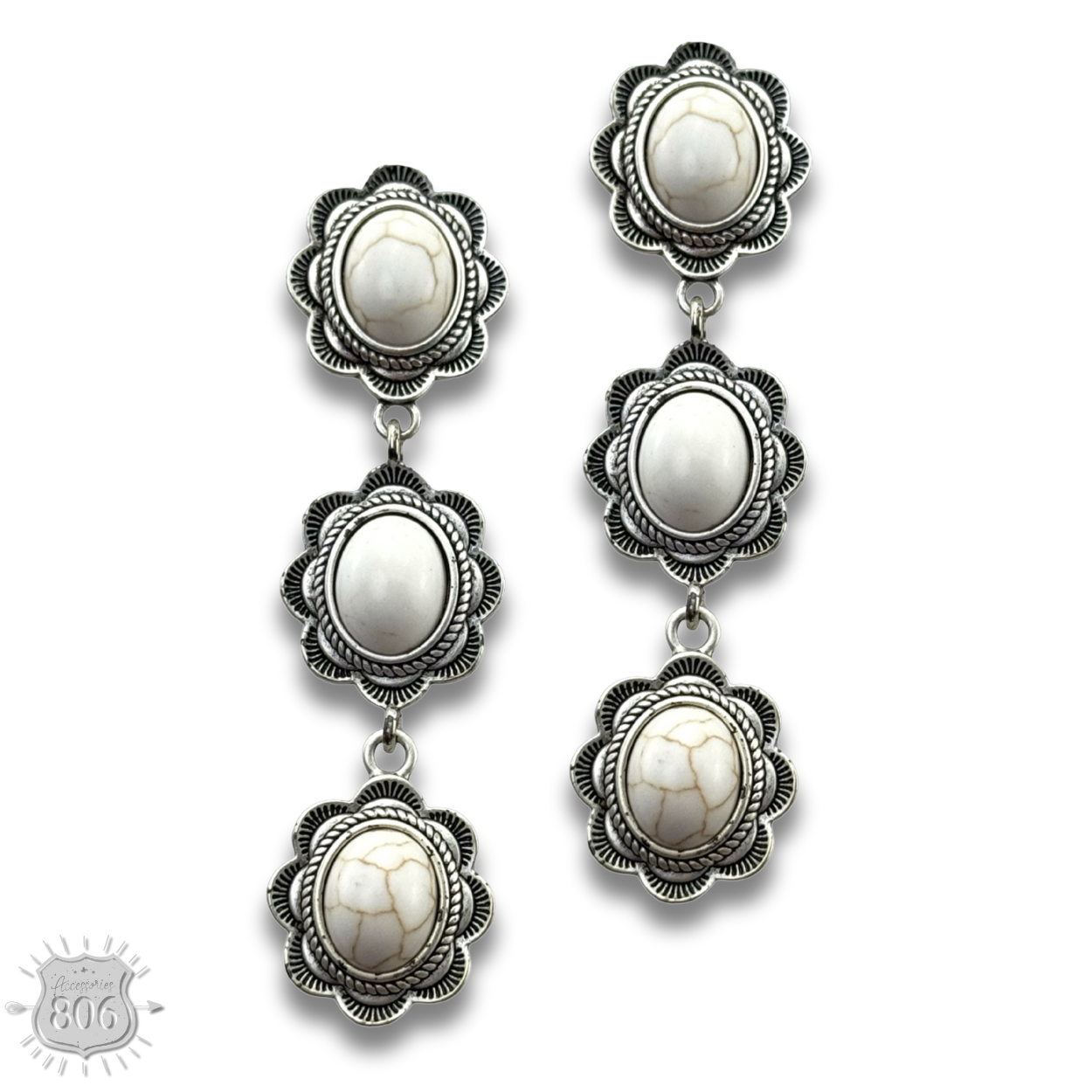 Triple stone scalloped concho earring