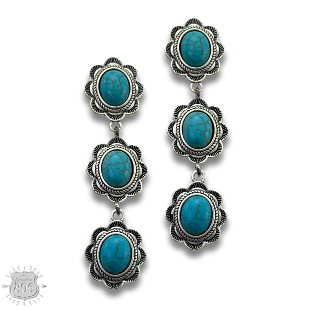 Triple stone scalloped concho earring