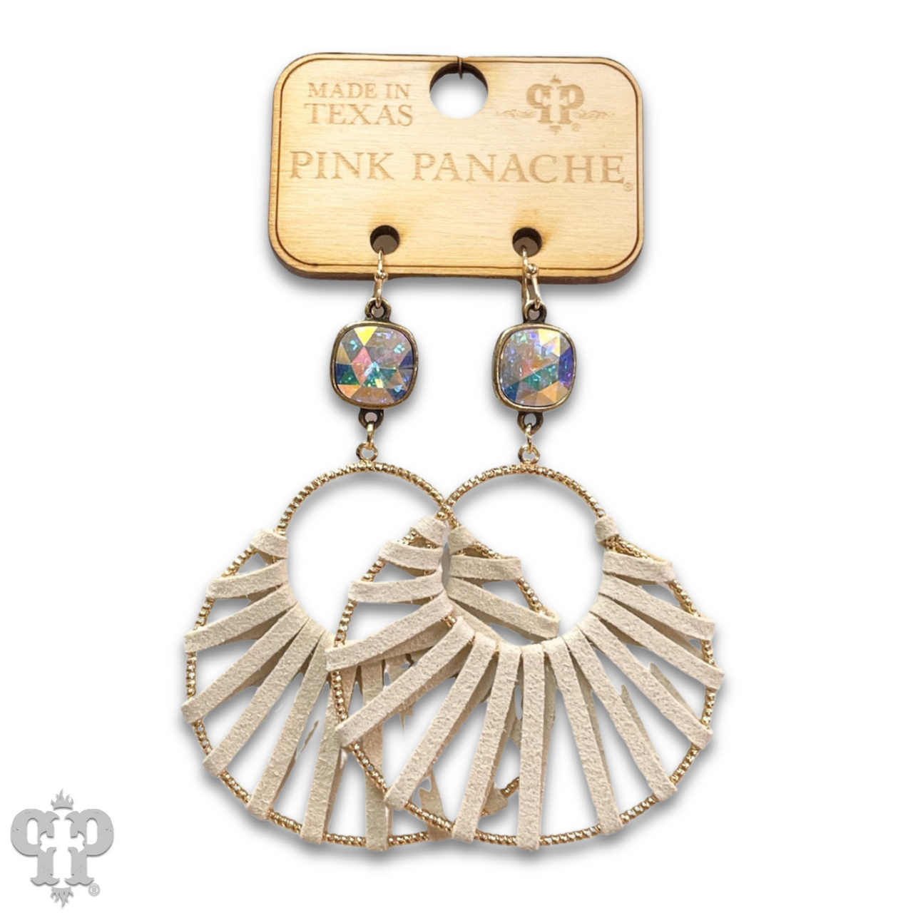 Suede wrapped circle earring with Austrian crystal
