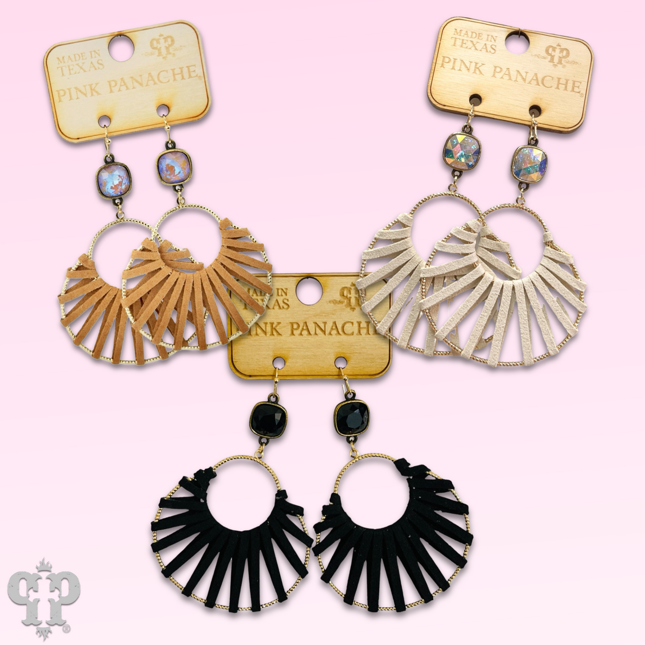 Suede wrapped circle earring with Austrian crystal