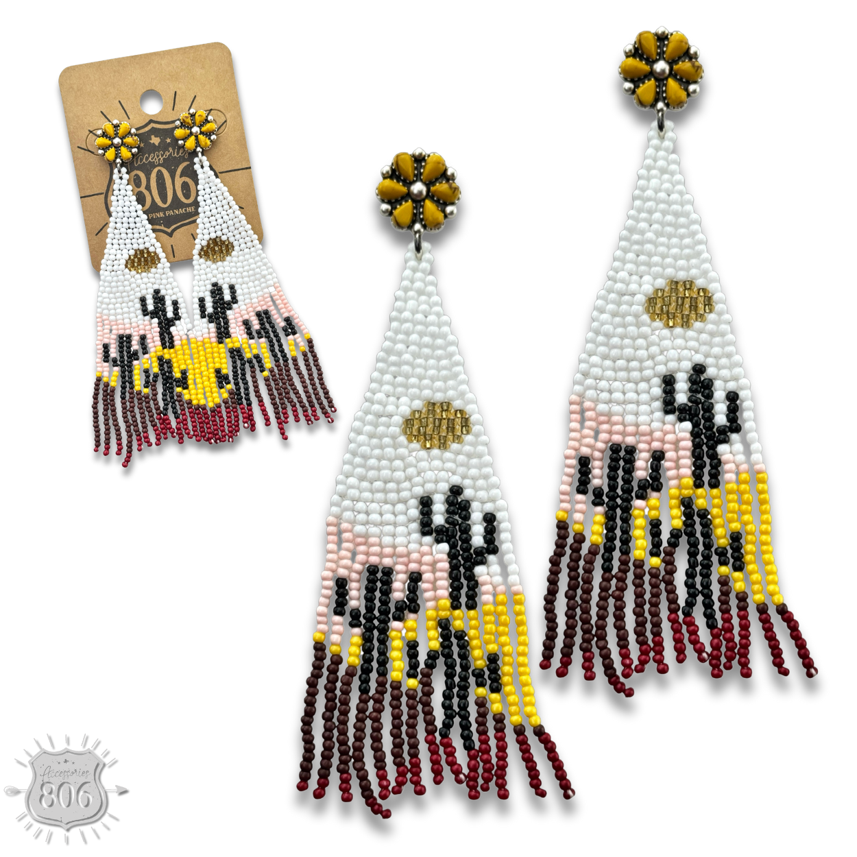 Beaded cactus scene earring