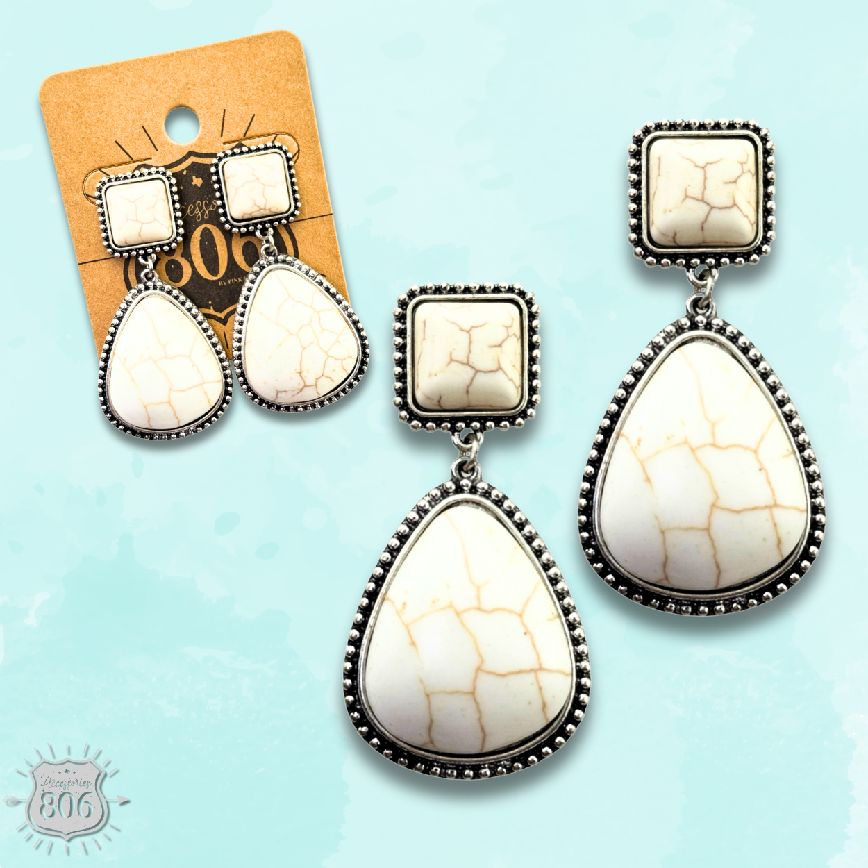 White stone teardrop earring