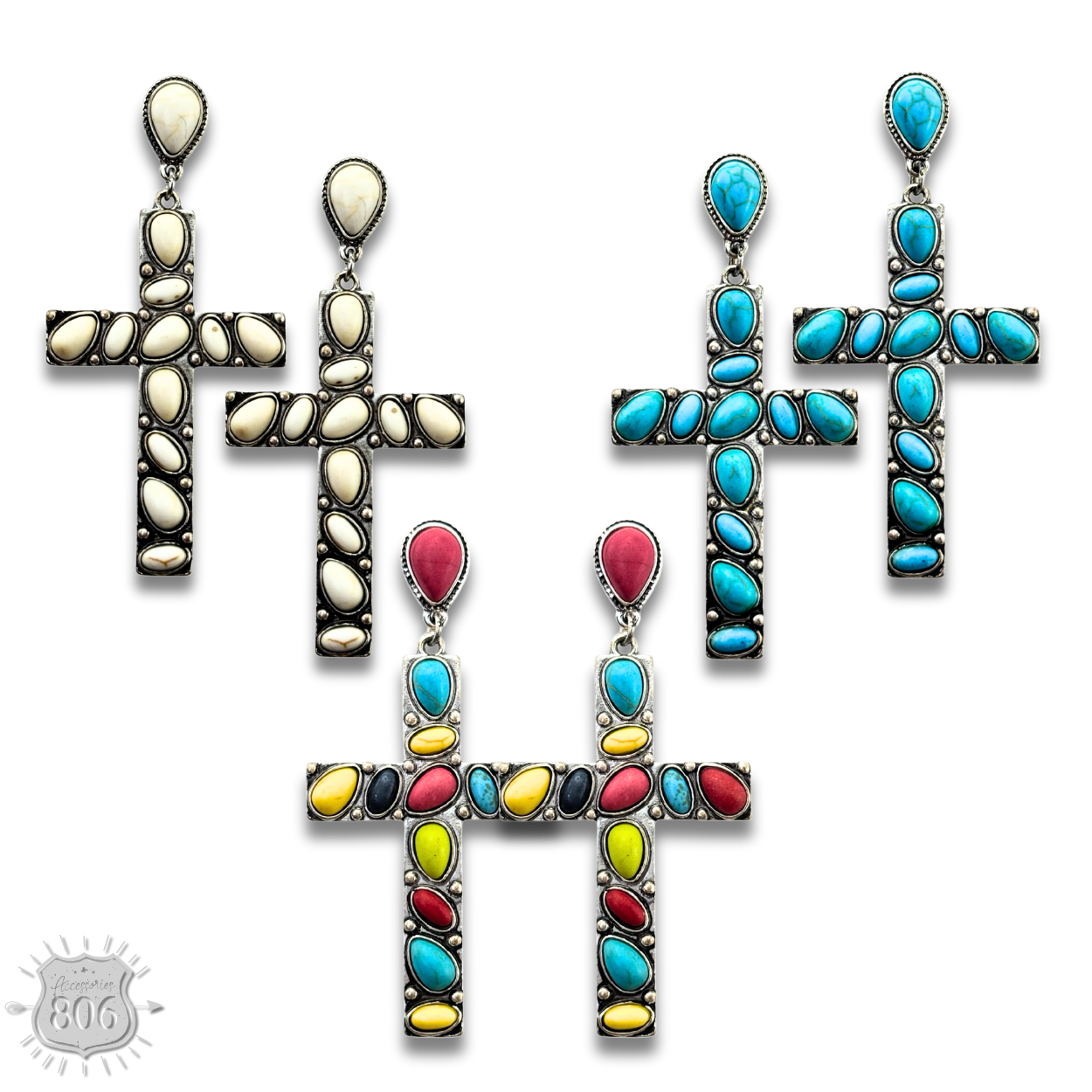 Stone cross earring