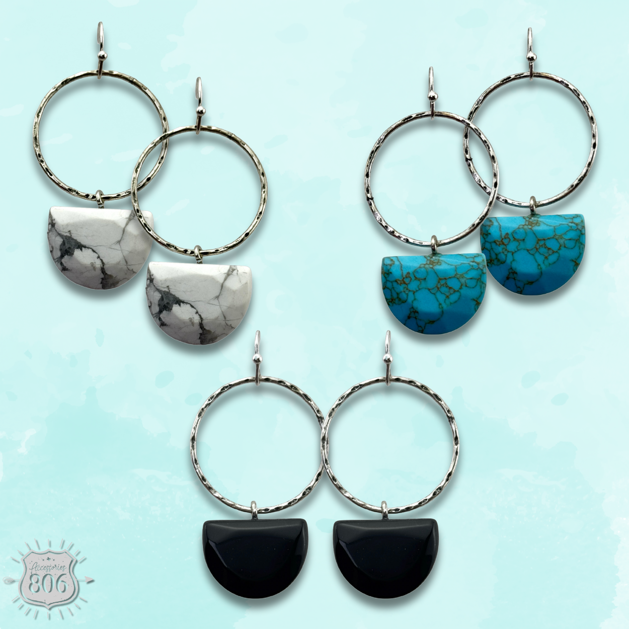 Stone half circle earring