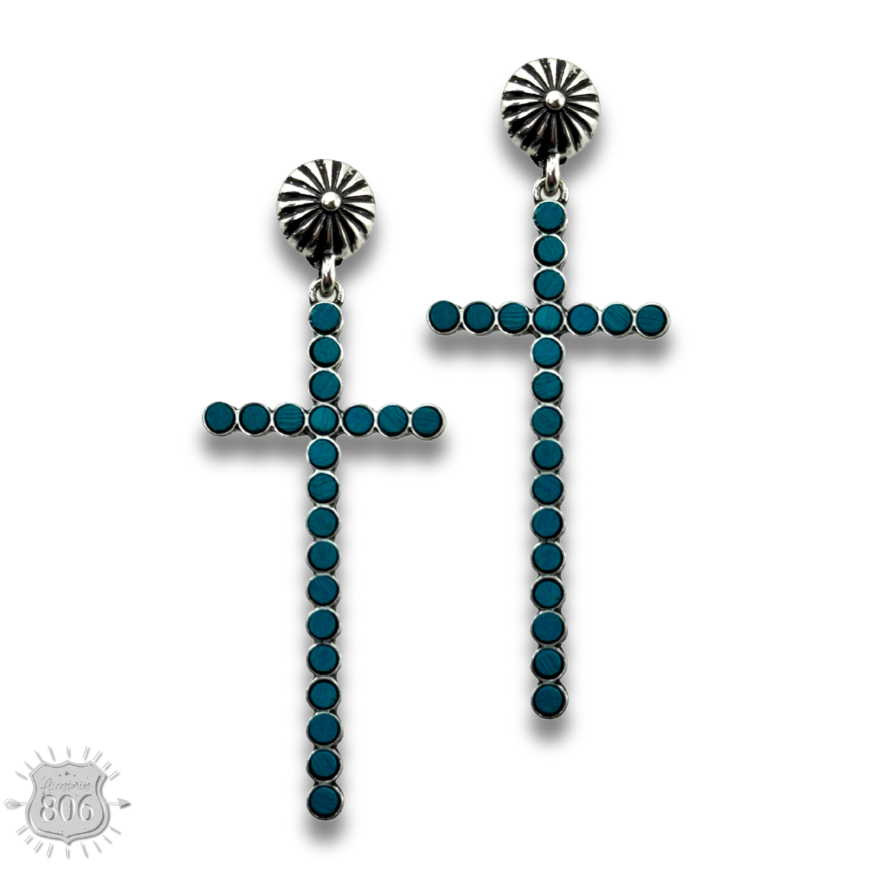 Western wood bead cross earring