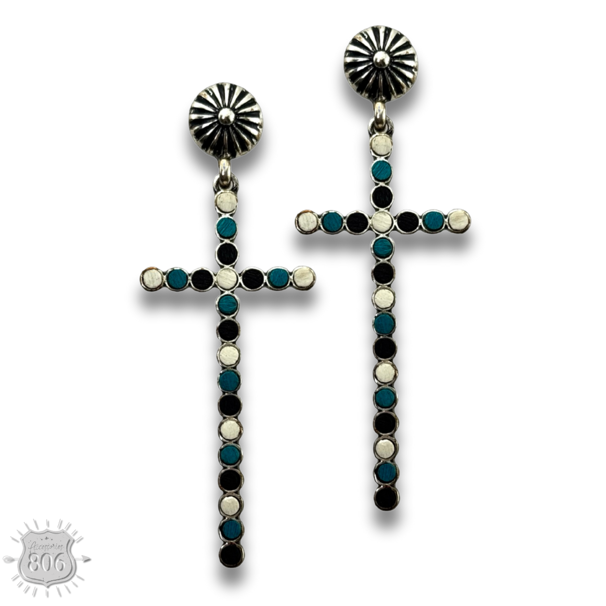 Western wood bead cross earring