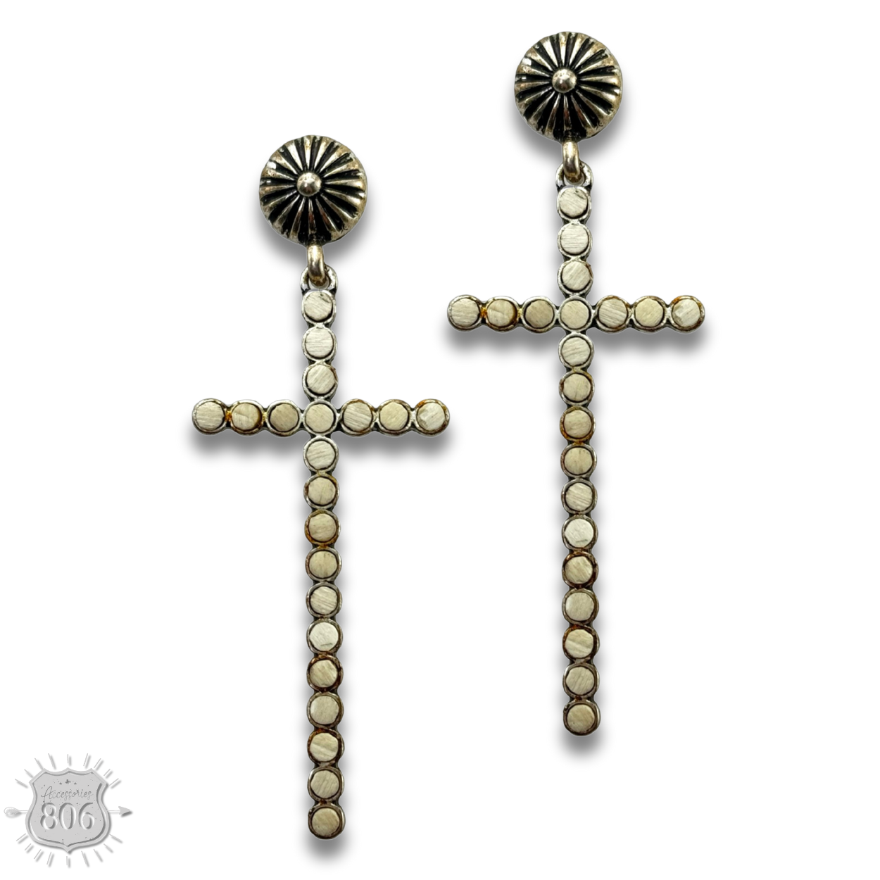 Western wood bead cross earring