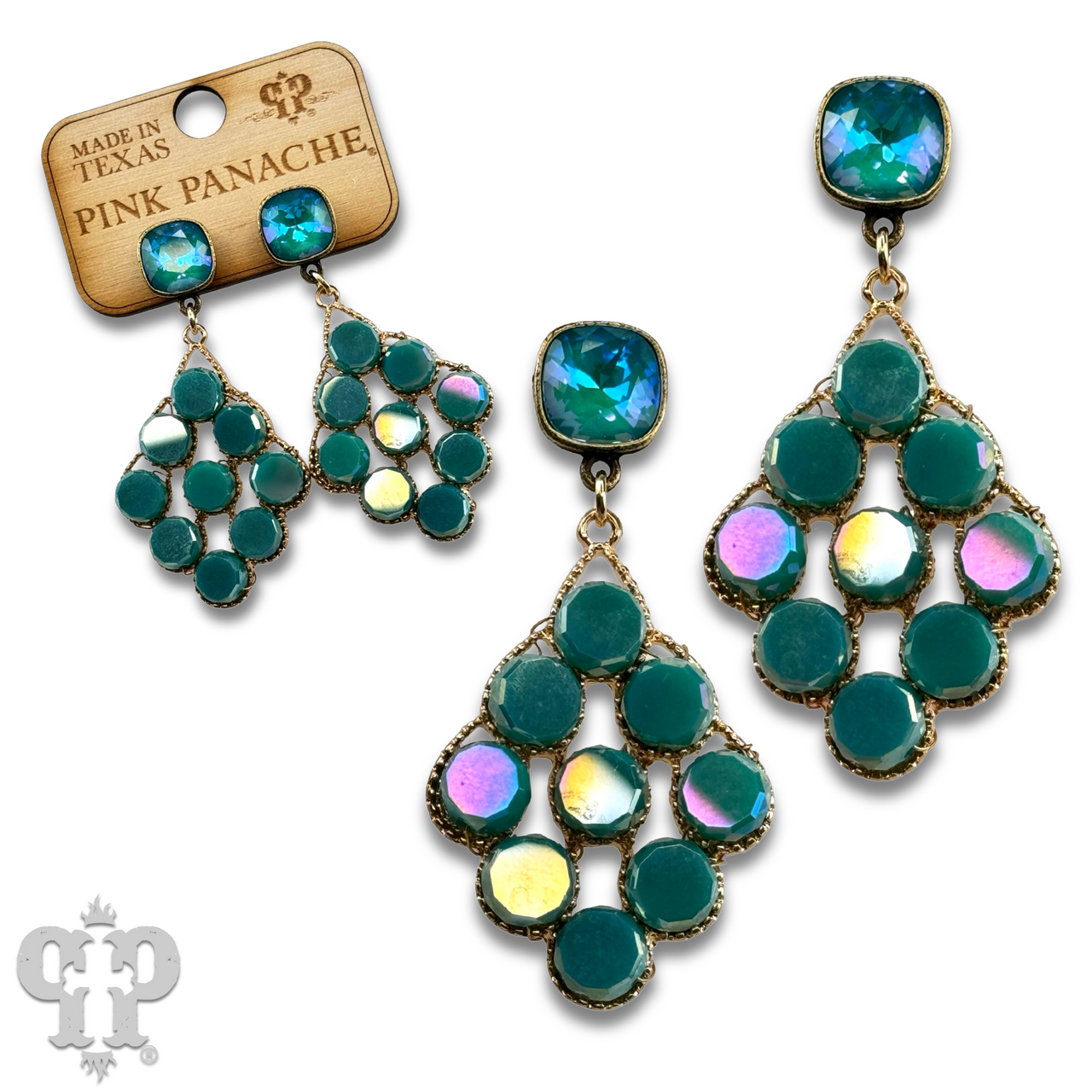 Coin bead diamond shape earring with Austrian crystal