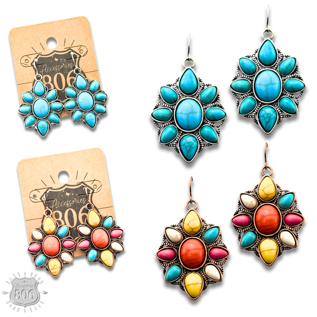 Decorative stone flower earring
