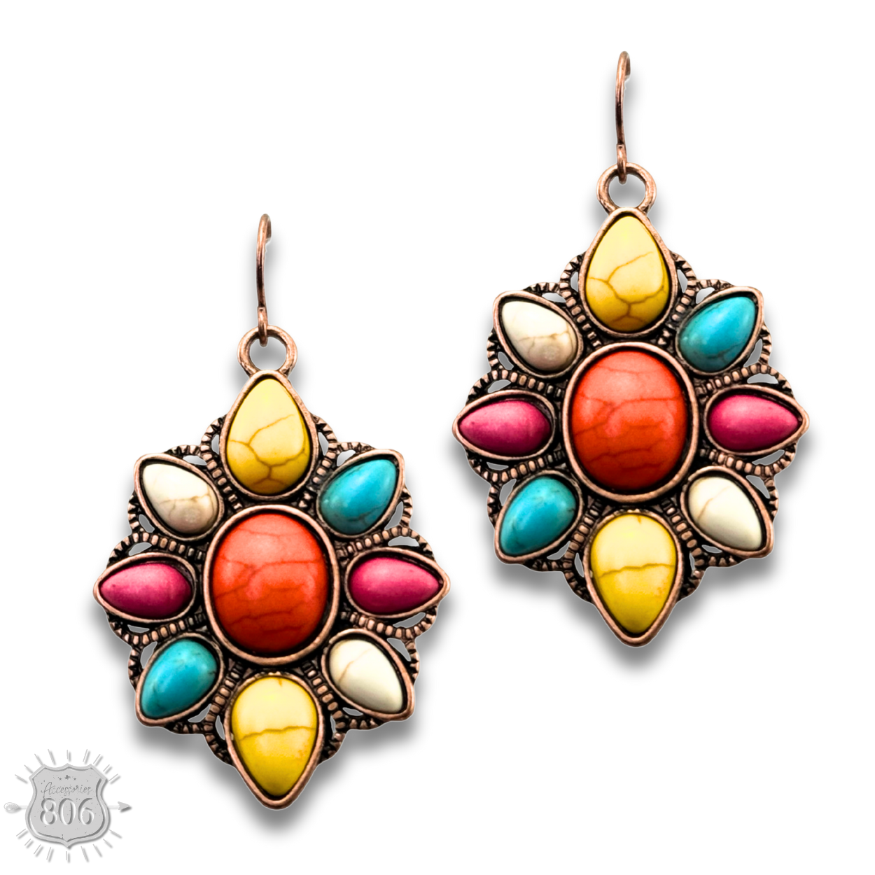 Decorative stone flower earring
