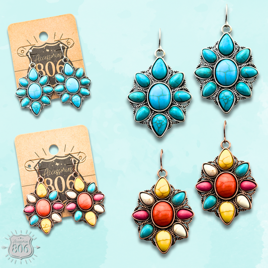 Decorative stone flower earring