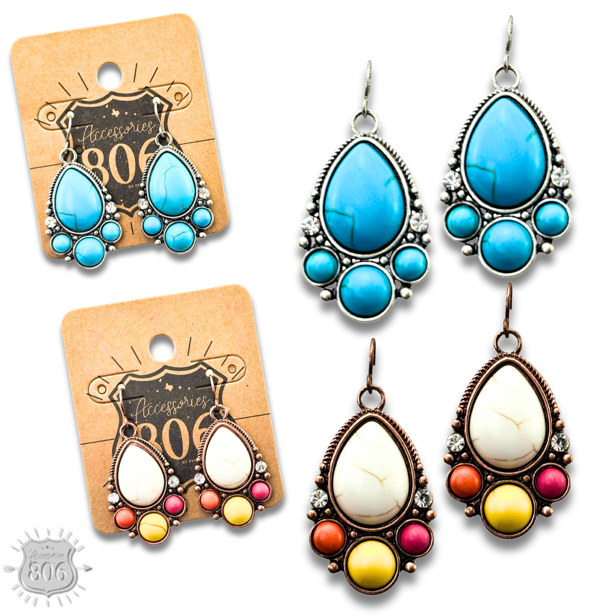 Decorative stone teardrop earring