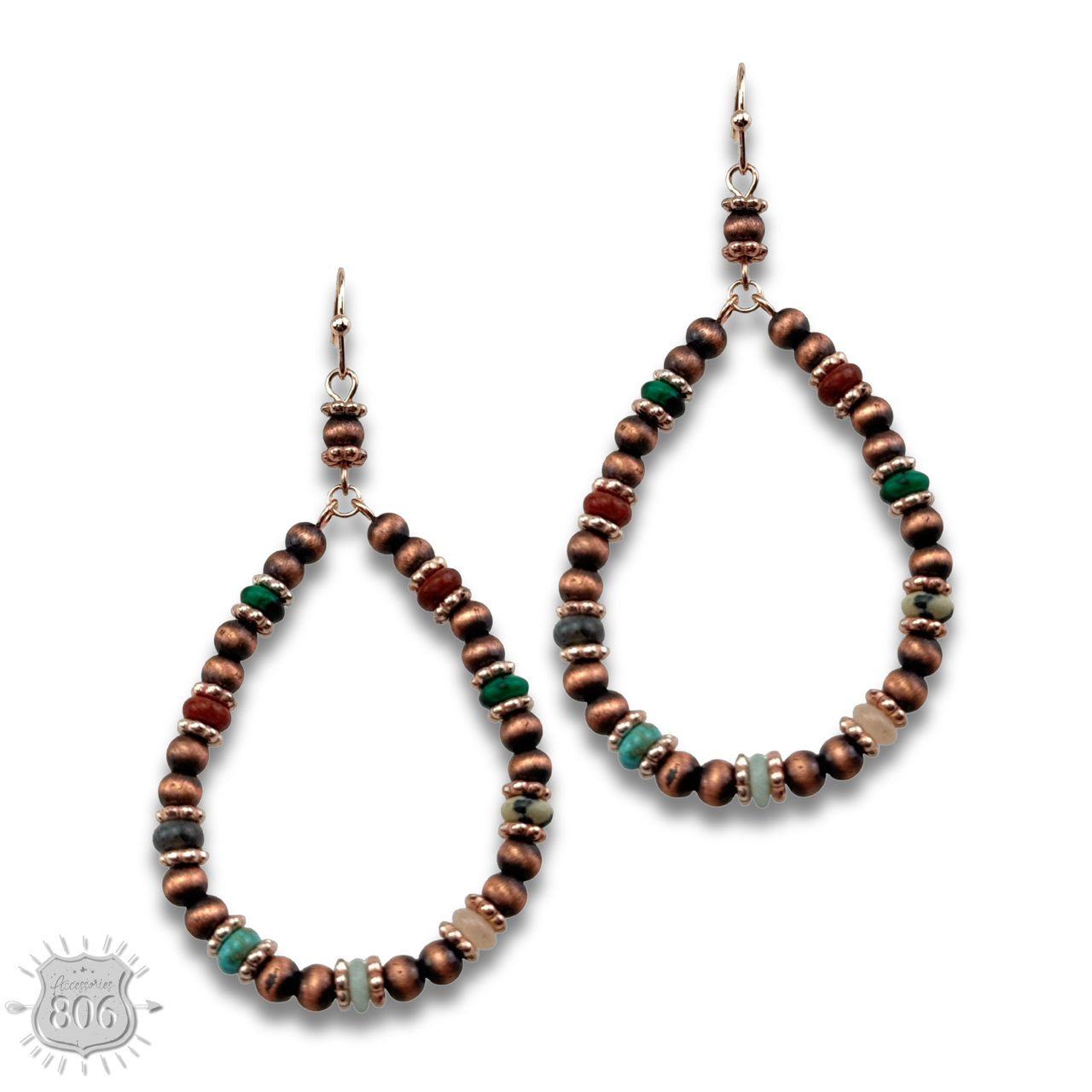 Copper and stone bead teardrop earring