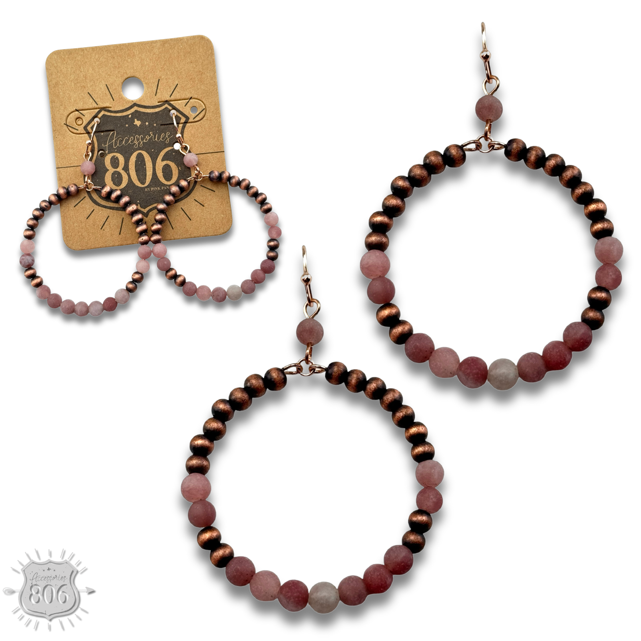 Burnished bead and stone circle earring