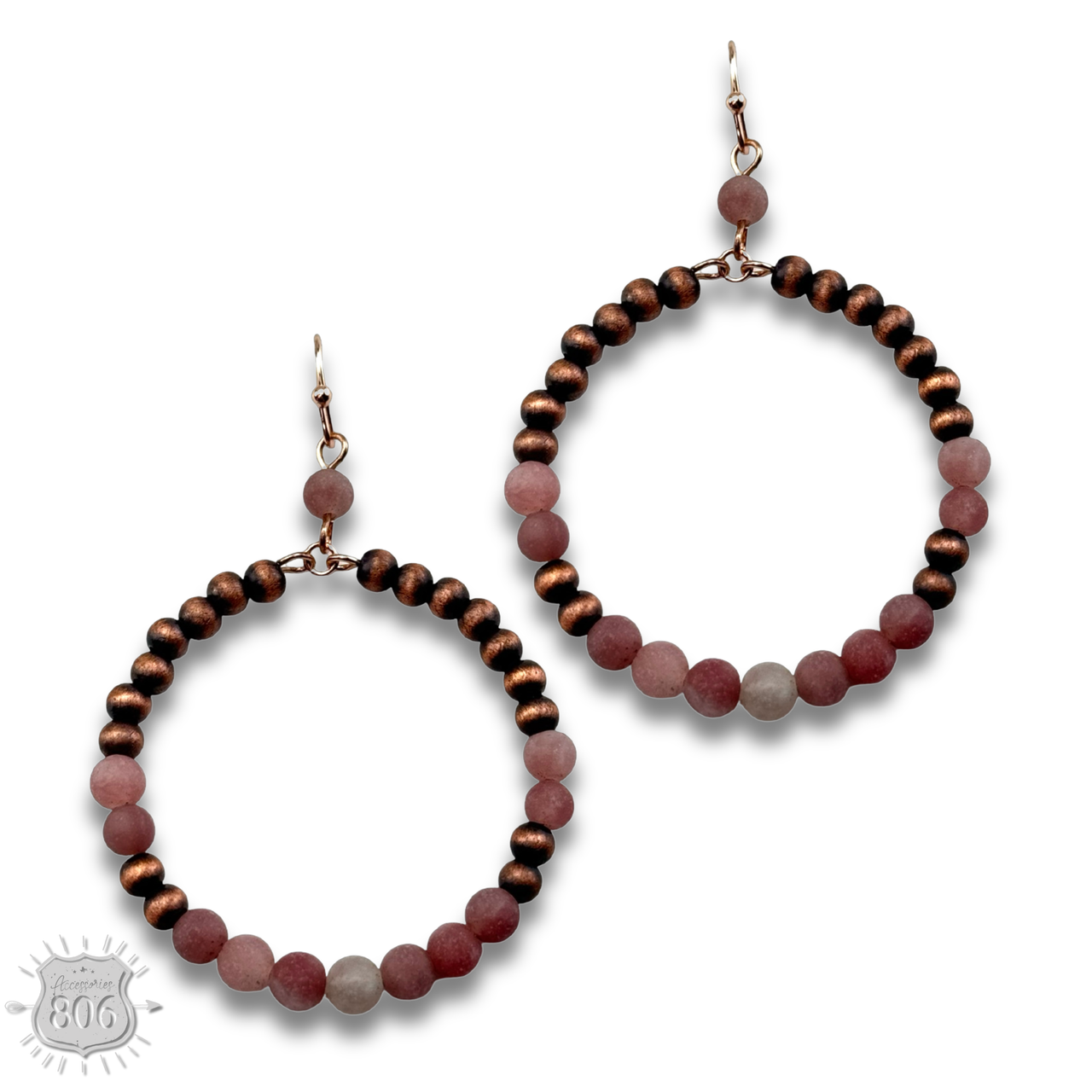 Burnished bead and stone circle earring