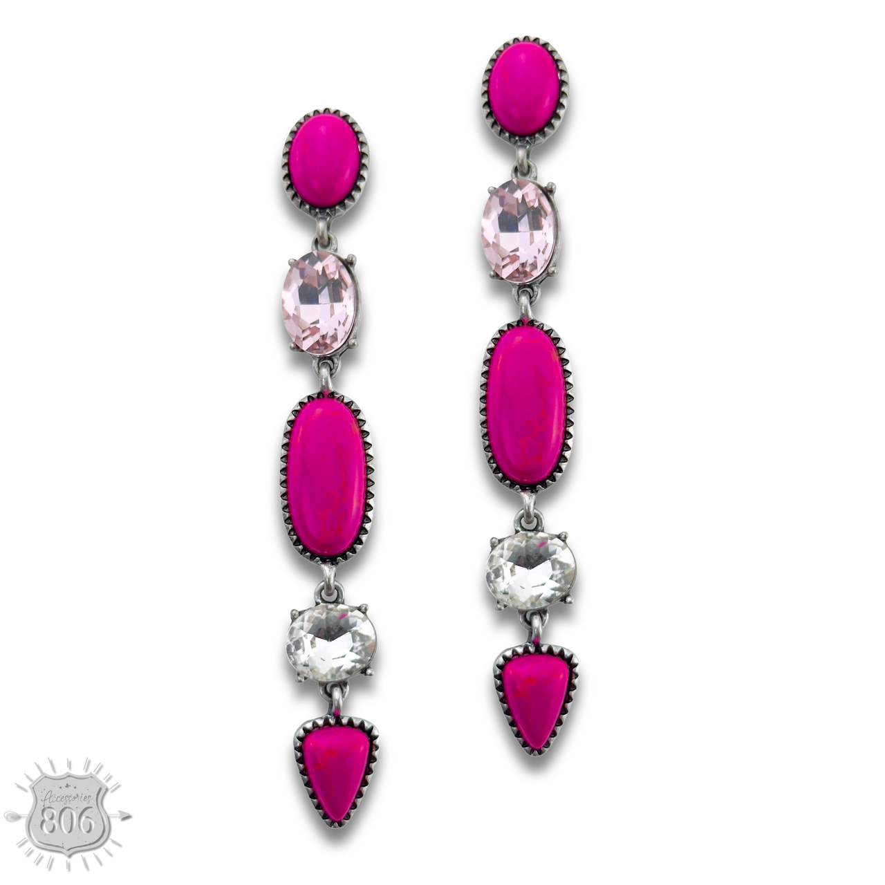 Colorful stone and rhinestone drop earring