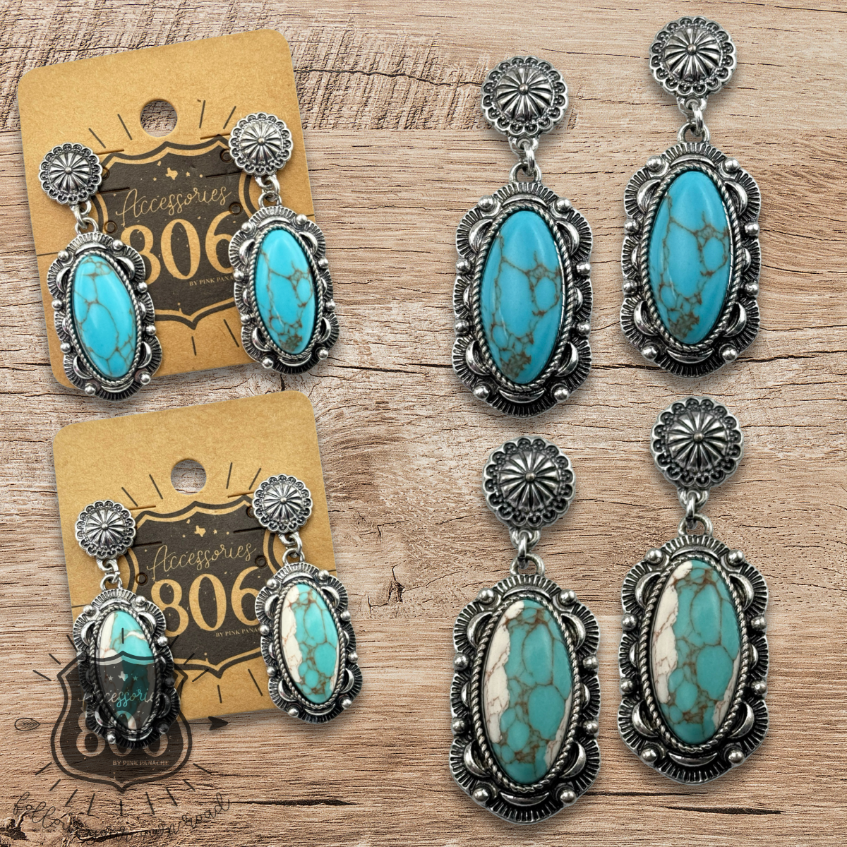 Western scalloped oval stone earring