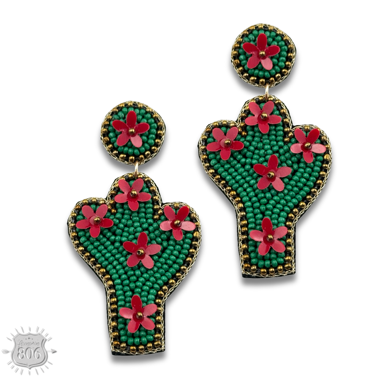 Seed bead cactus earring