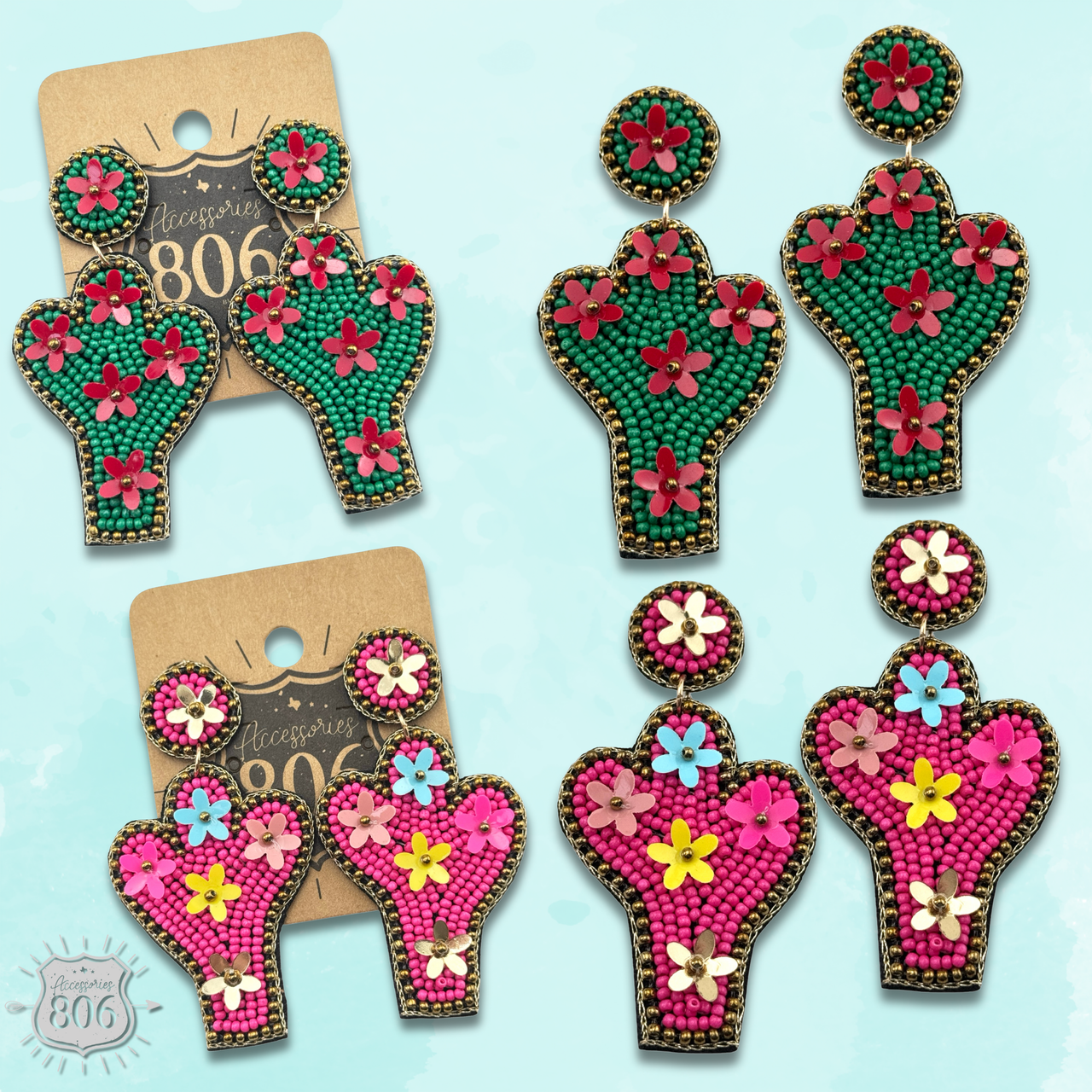 Seed bead cactus earring