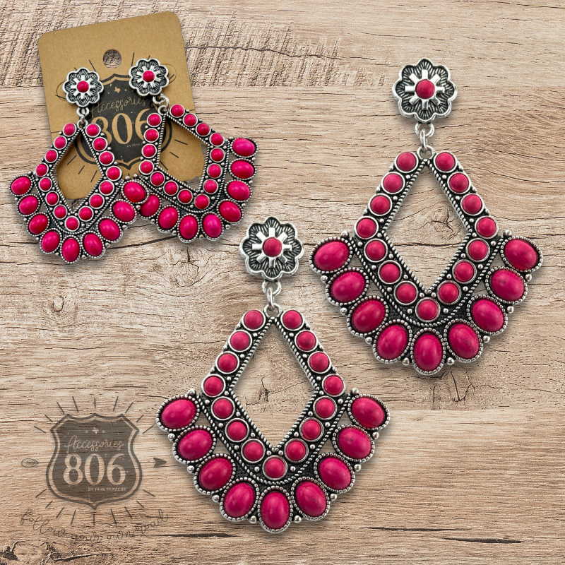 Southwest diamond shape stone earring