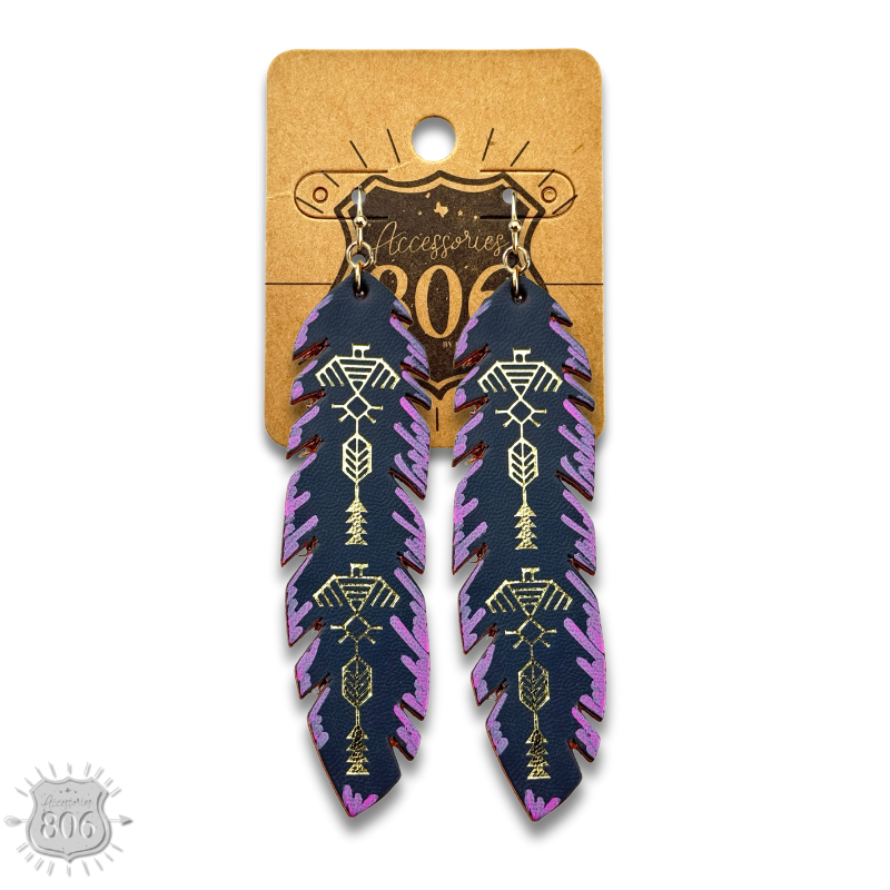 Painted leather feather earring